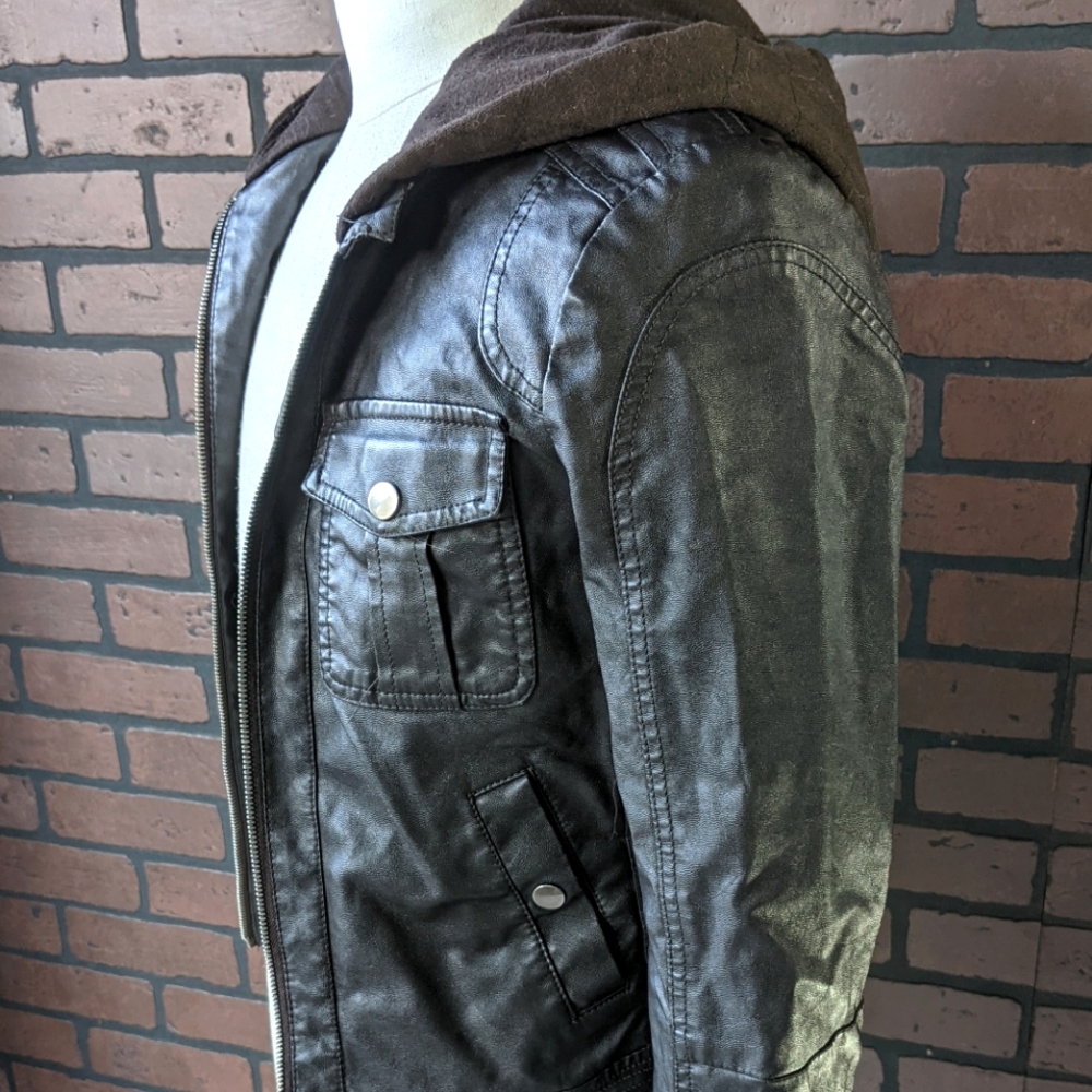 Dark Brown Woman's Leather Jacket with Hood
